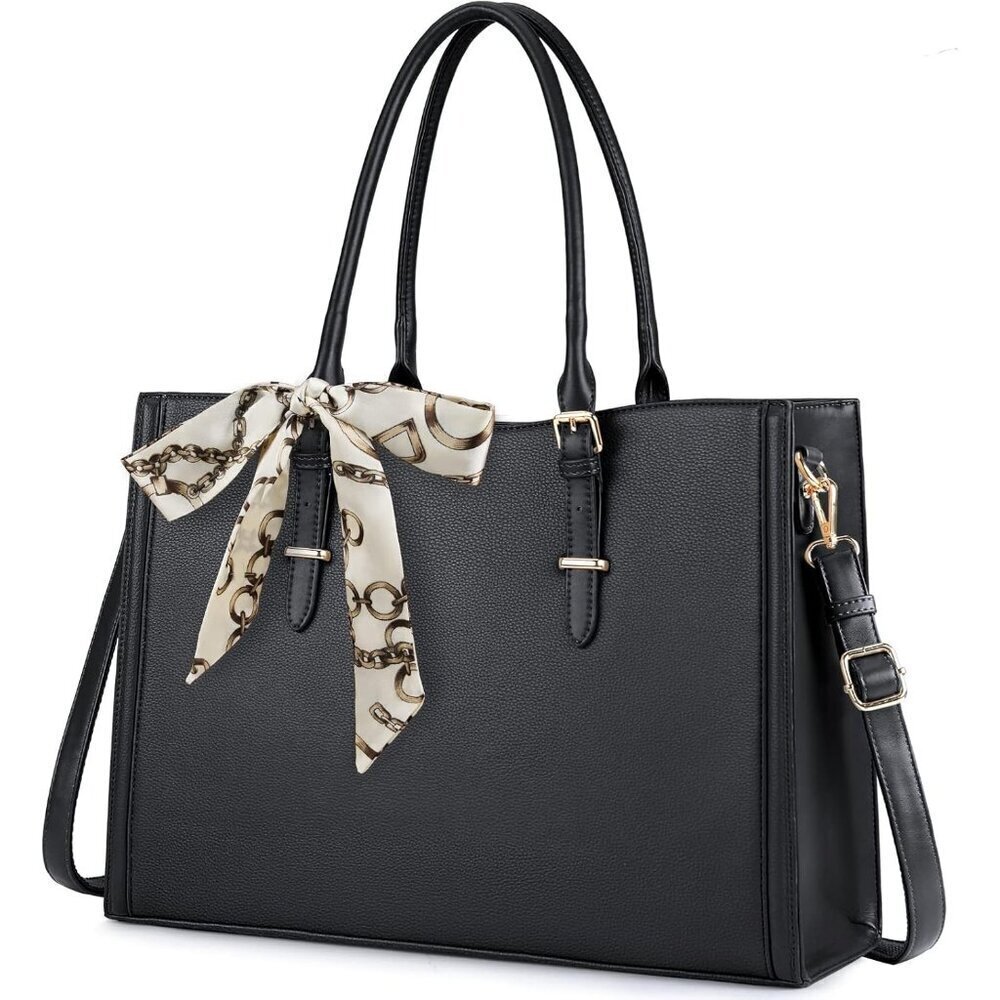 Laptop Bag for Women Black Waterproof Leather Work Bag for Office & Travel